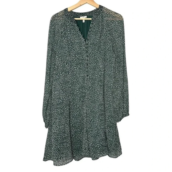 JOIE Green Artic Animal Print Green Dot Balloon Sleeve Dress - Picture 2 of 4